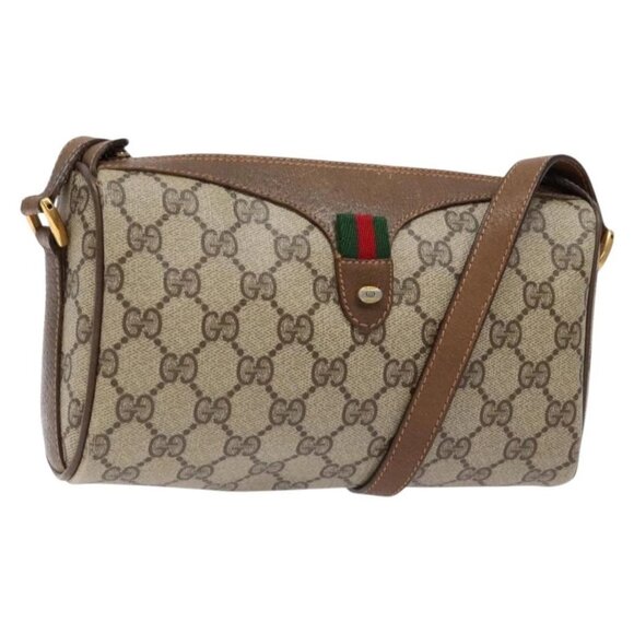 GUCCI GG Supreme Web Sherry Line Bag PVC Beige Gold - Picture 1 of 15